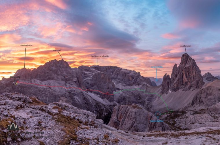 Topo Alpinisteig - relazione strada degli Alpini - Alpinschule Drei Zinnen Dolomiten