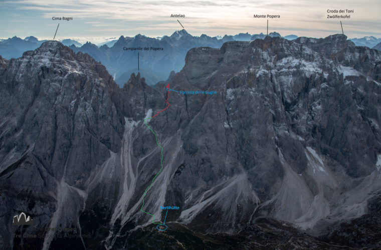 Topo Roghelweg - relazione via Roghel - Alpinschule Drei Zinnen Dolomiten