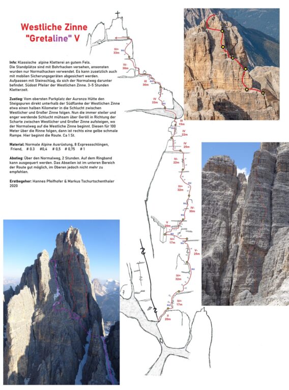 Gretaline - Westliche Zinne - Topo - Dolomiten