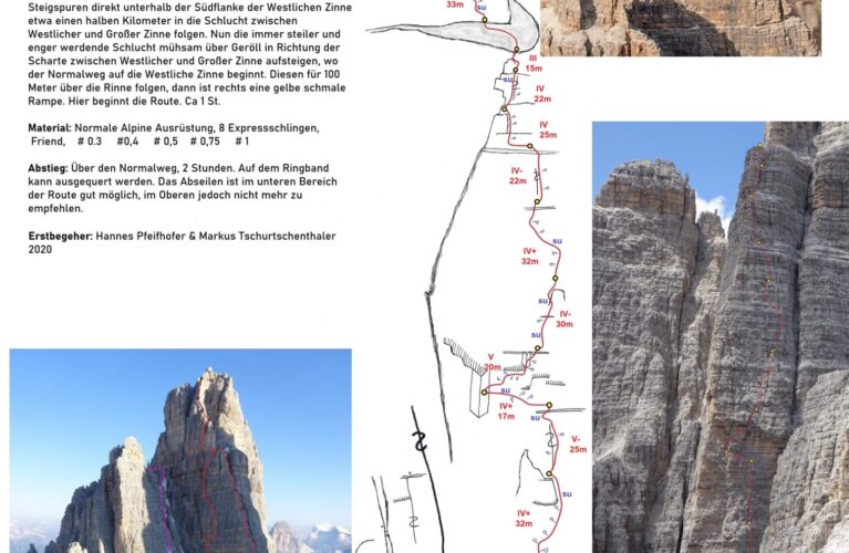 Gretaline - Westliche Zinne - Topo - Dolomiten