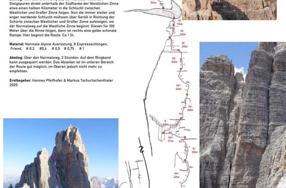 Gretaline - Westliche Zinne - Topo - Dolomiten